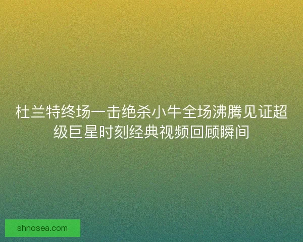 杜兰特终场一击绝杀小牛全场沸腾见证超级巨星时刻经典视频回顾瞬间